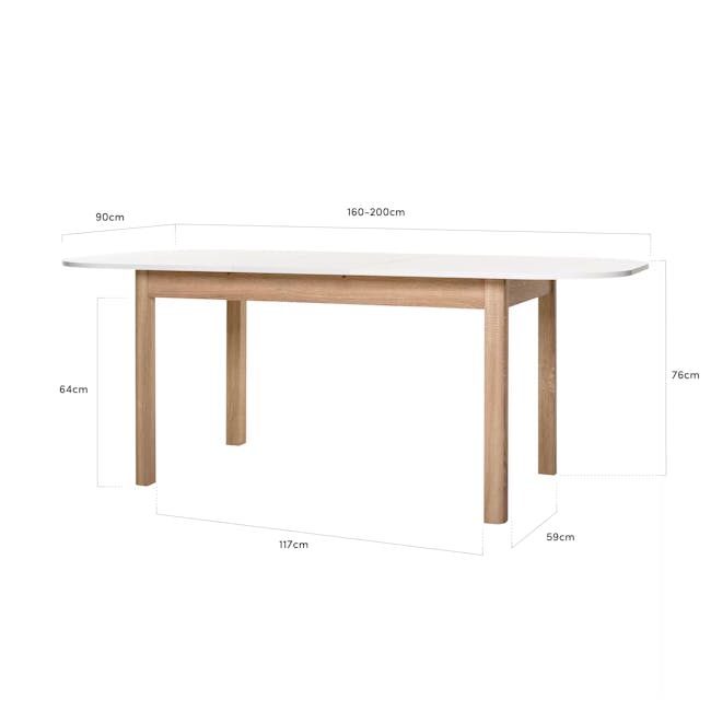 Irma Extendable Dining Table 1.6m-2m - White, Oak - 8