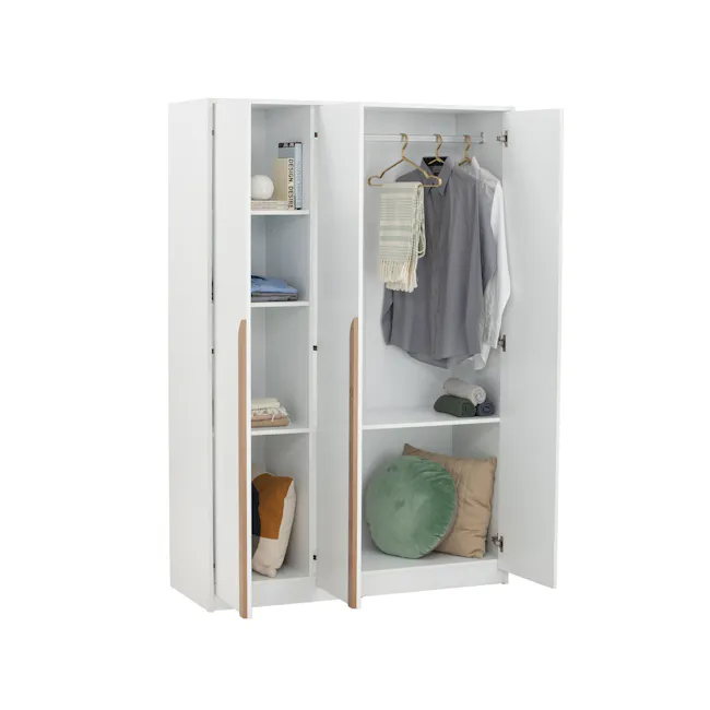Miah 3 Door Wide Wardrobe - Natural, White - 2