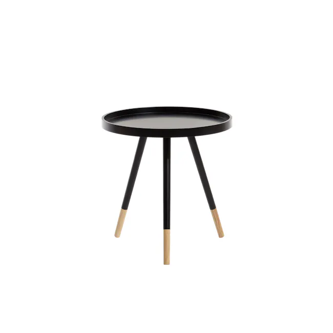 Innis Side Table - Black, Natural - 1 - Modern minimalist table, sleek black finish, wooden legs, geometric design, abstract
