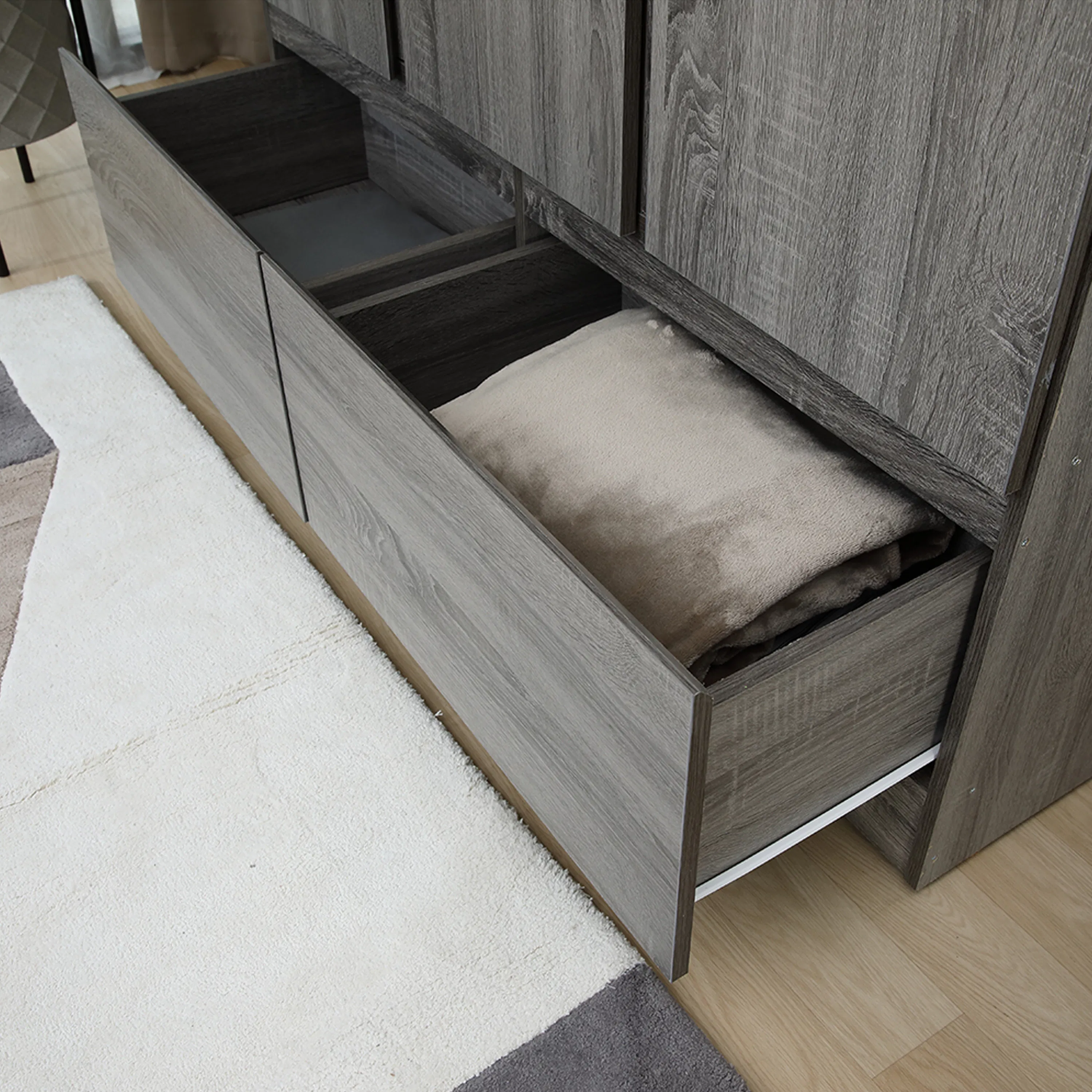 Firoh 3 Door Wardrobe with 2 Drawers - Grey Ash - 9