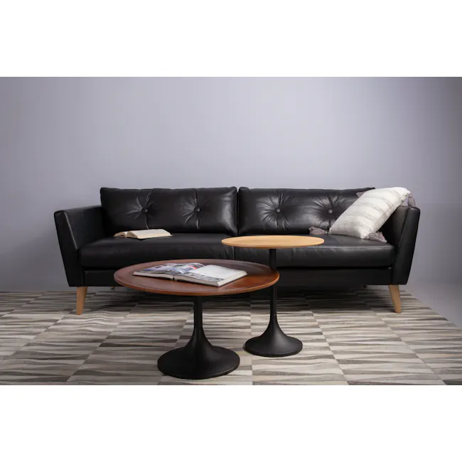 (As-is) Pablo Round Coffee Table - Walnut - 2 - 9 - Leather sofa, modern design, black upholstery, tufted design, round