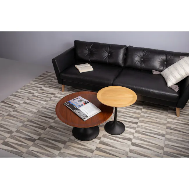 (As-is) Pablo Round Coffee Table - Walnut - 2 - 10 - Leather sofa, modern design, black leather upholstery, tufted design