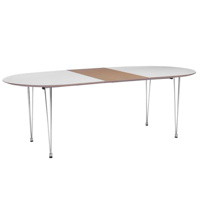 (As-is) Rikku Extendable Oval Dining Table 1.7m - White, Oak, Chrome - 1 - 15