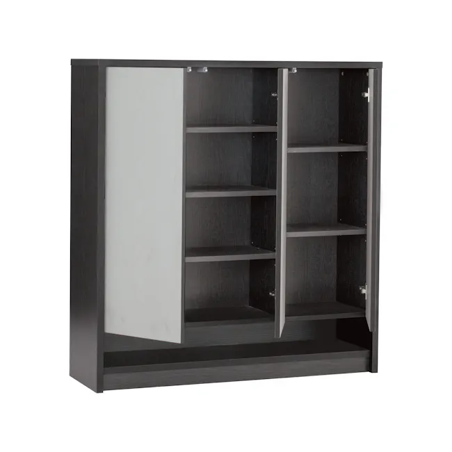 Harvey 3 Door Shoe Cabinet - Grey - 2 - Modern open shelving unit, minimalist design, dark wood finish, sleek lines