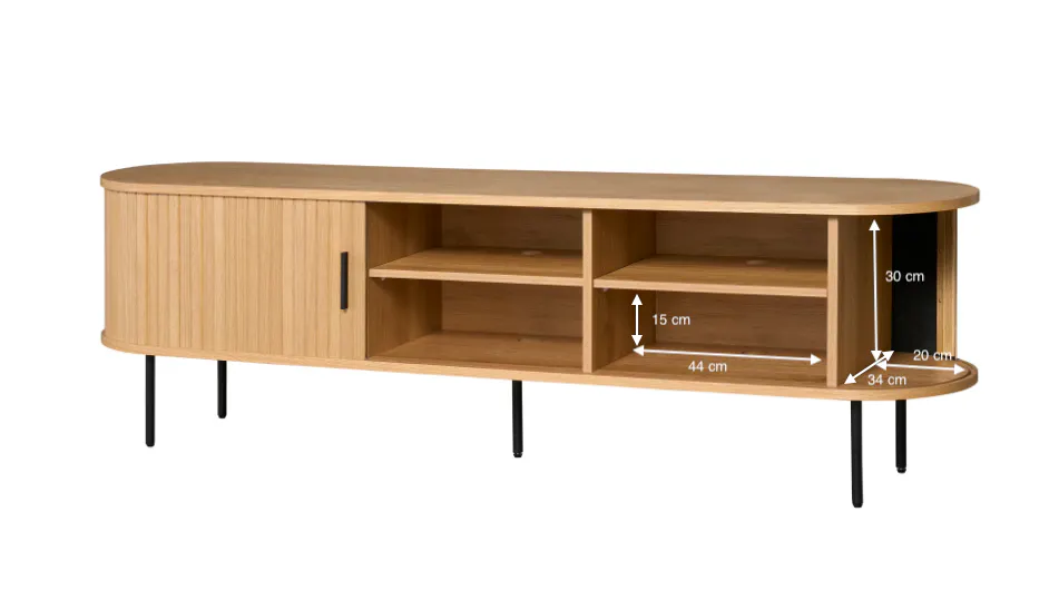 Nola TV Console 1.8m - Oak - 16 - Wooden entertainment center, 30 cm shelf, 44 cm shelf, 15 cm shelf, 20 cm shelf, 34 cm