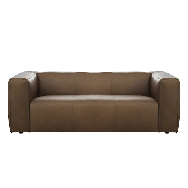 Antonio 3 Seater Sofa - Mocha Brown (Premium Aniline Leather) - 1 - Brown leather sofa, minimalist design, modern style