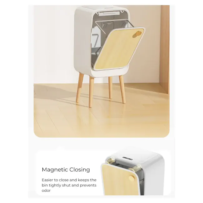 Yubin Nexa Sensor Trash Bin with Wood Legs 20L - Beige - 5