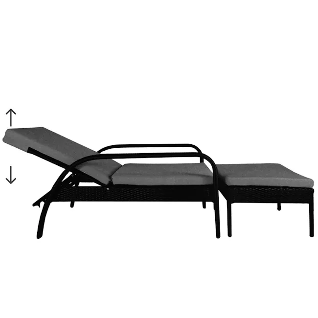 Ferraria Sunbed - Grey Cushion - 4 - Sunbed with gray cushions, black metal frame, two seating positions, outdoor furniture