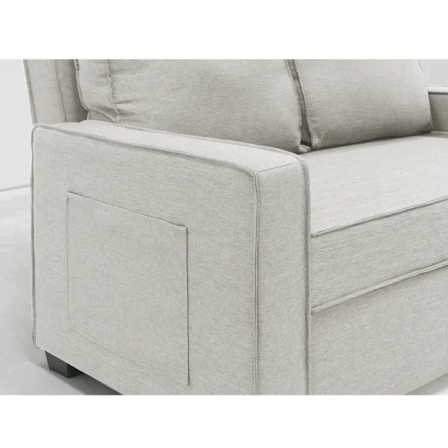 Arturo 2 Seater Sofa Bed - Beige (Eco Clean Fabric) - 15 - Light gray upholstered armchair, modern design, textured fabric