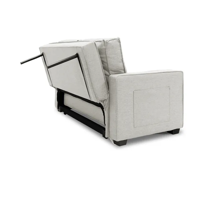 Arturo 2 Seater Sofa Bed - Beige (Eco Clean Fabric) - 17 - Modern upholstered armchair, light gray fabric, black metal