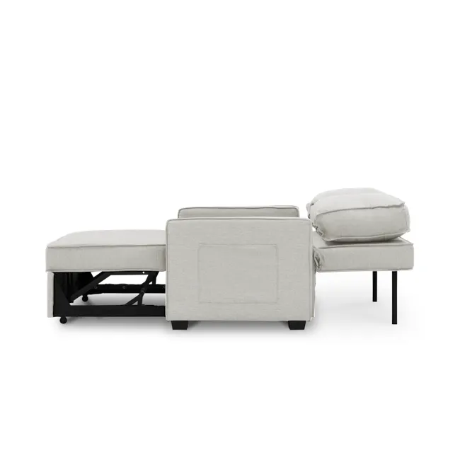Arturo 2 Seater Sofa Bed - Beige (Eco Clean Fabric) - 12 - Modern minimalist sofa with black metal frame, light gray fabric