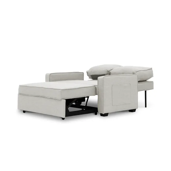 Arturo 2 Seater Sofa Bed - Beige (Eco Clean Fabric) - 3 - Modern minimalist bed with gray upholstered frame, sleek black