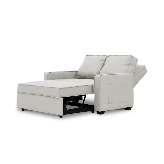 Arturo 2 Seater Sofa Bed - Beige (Eco Clean Fabric) - 8 - Modern minimalist sofa, light gray fabric, cushioned armrests