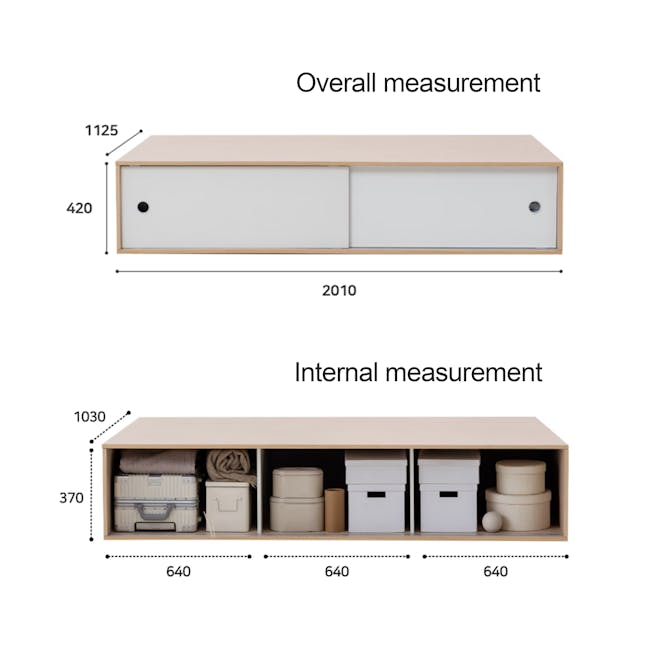 Reyna Super Single Platform Storage Bed - 9 - Storage cabinet, 2010 model, overall dimensions, 1125mm x 420mm, internal