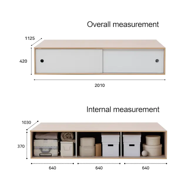 Reyna Super Single Platform Storage Bed - 9 - Storage cabinet, 2010 model, overall dimensions, 1125mm x 420mm, internal