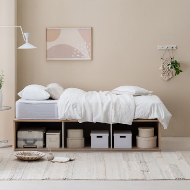 Reyna Super Single Platform Storage Bed - 2 - Minimalist bedroom, modern decor, neutral color palette, cozy bed, white