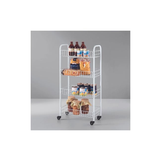 Metaltex Pisa 4 Tier Rolling Cart - White - 2 - White wire shelving unit, three-tiered, storage cart, kitchen pantry, food
