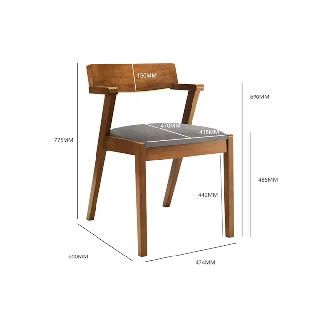 Roden Dining Table 1.8m in Natural with 4 Imogen Dining Chair in Natural, Dolphin Grey (Fabric) - 28 - Wooden chair, 150mm