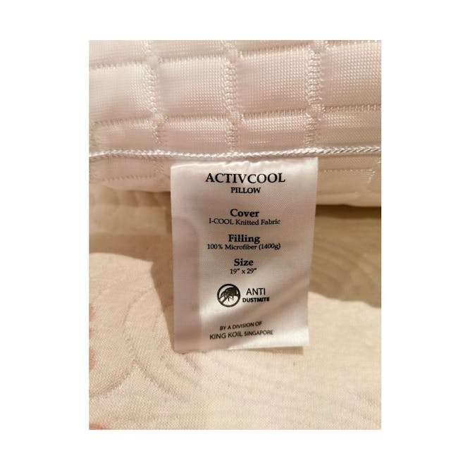 King Koil Activcool Microfiber Pillow - 4 - Activcool Pillow Cover, 1-COOL Knitted Fabric, 100% Microfiber (1400g), Size 19"