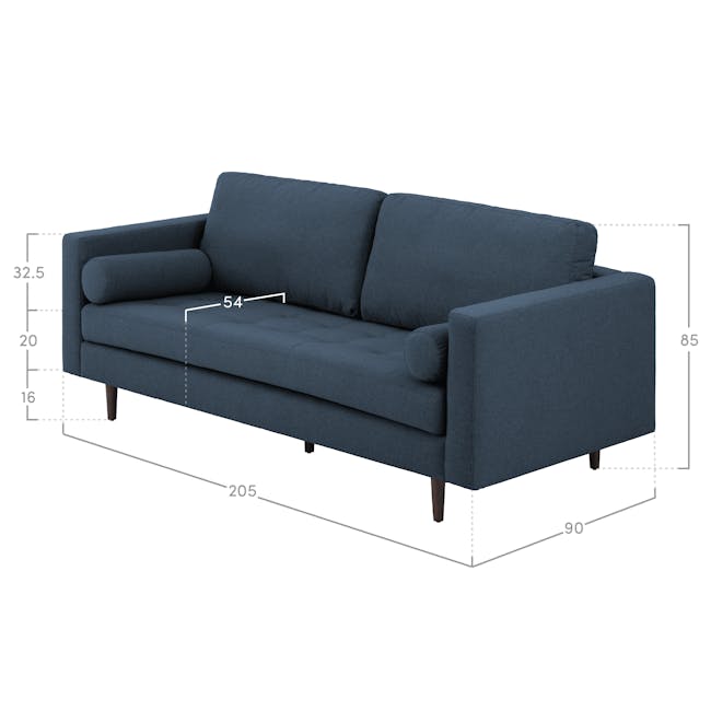 Nolan 3 Seater Sofa - Oxford Blue (Fabric) - 3