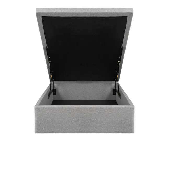 Vera Single Storage Bed - Stone (Faux leather) - 2 - Gray fabric storage box, black interior, open lid, sturdy construction