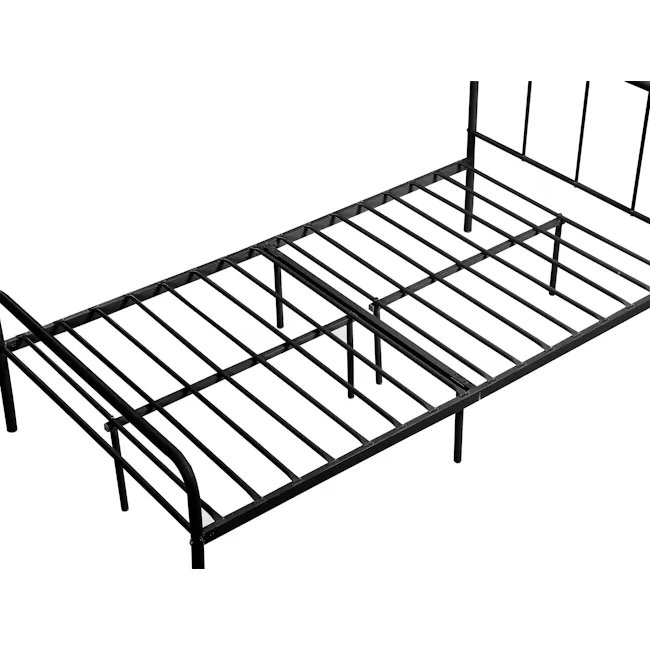 Owen Super Single Metal Bed - Black - 10 - - Black metal bunk bed frame, minimalist design, sturdy construction, adjustable