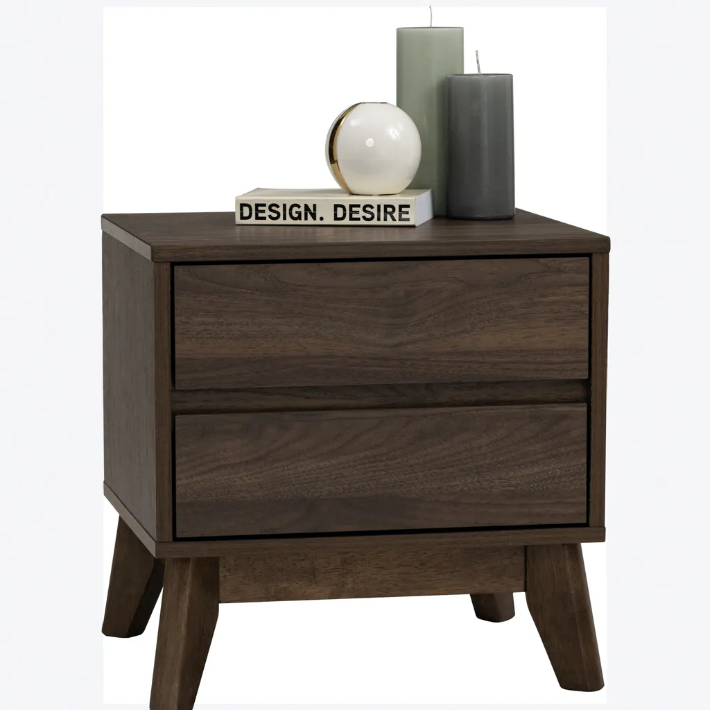 Arthur Queen Divan Bed in Urban Grey with 2 Herschel Bedside Table in Walnut - 14 - Dark wood dresser, minimalist design
