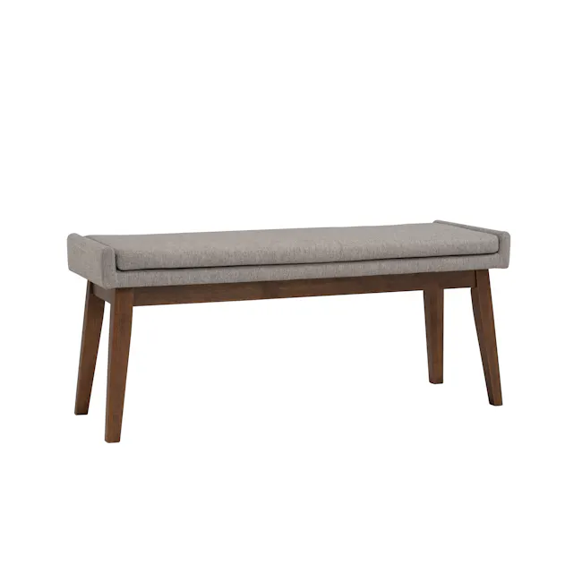 Fabian Bench 1.1m - Cocoa, Dolphin Grey (Fabric) - 8 - Modern bench with upholstered seat and wooden legs, minimalist