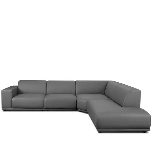 Milan Right Extended Unit - Smokey Grey (Faux Leather) - 10 - Grey modern sectional sofa, sleek design, comfortable seating