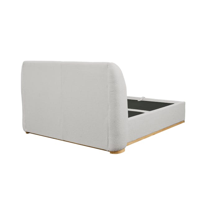 Nova Queen Storage Bed in Light Grey Boucle with 2 Natalia Bedside Tables - 11 - Modern minimalist sofa, sleek design, white