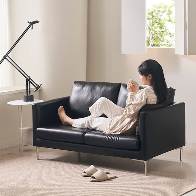Leca 2 Seater Sofa - Black (Faux Leather) - 2