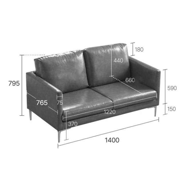 Leca 2 Seater Sofa - Black (Faux Leather) - 7