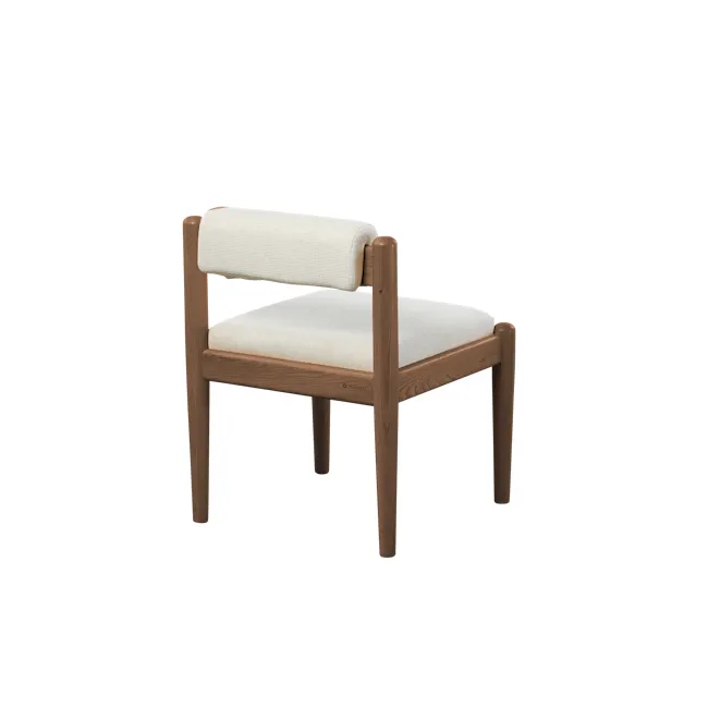 Niel Chair - Walnut, Gravel White - 7 - Wooden chair with beige cushion, minimalist design, natural wood finish, sturdy