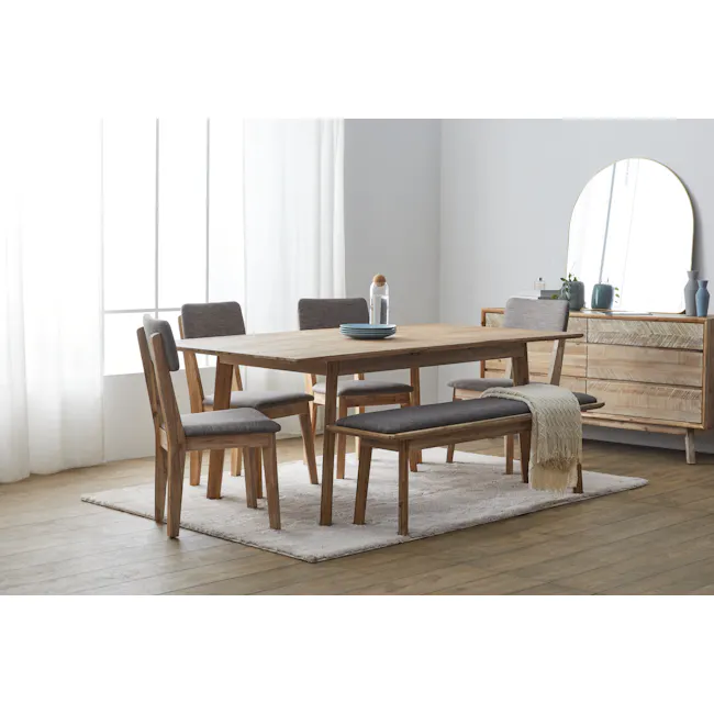 Leland Dining Chair - 2 - Modern dining room with wooden table and chairs, large mirror on wall, soft natural light