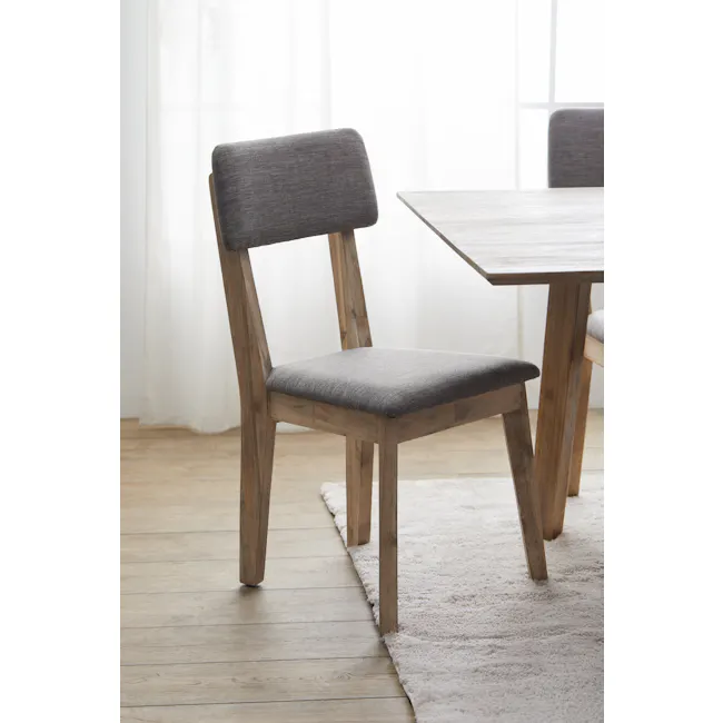 Leland Dining Chair - 14 - Wooden dining chair, minimalist design, natural wood finish, gray cushion, wooden legs, light