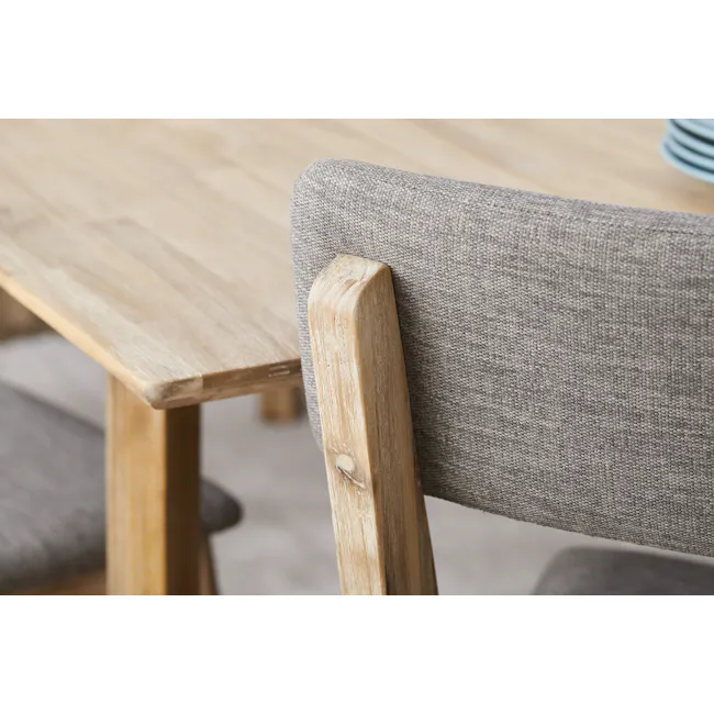 Leland Dining Chair - 3 - Wooden table, fabric chair, wooden frame, light wood finish, natural texture, gray fabric, chair