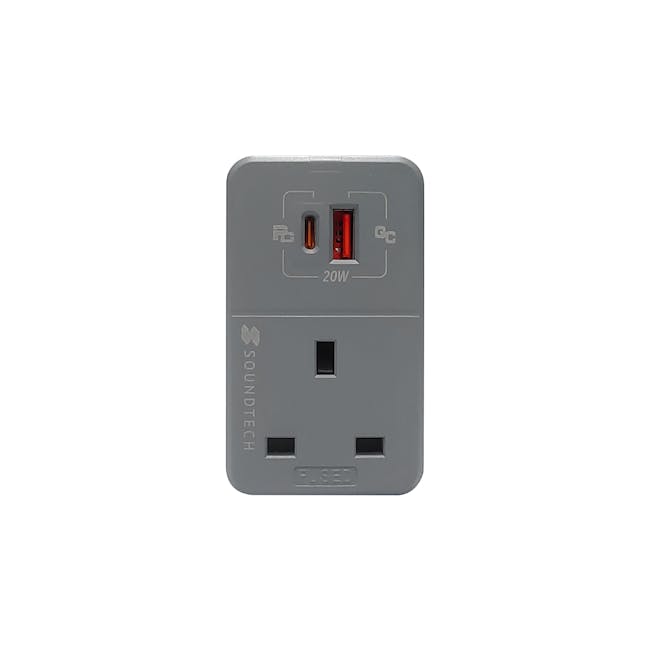SOUNDTECH MAU-320 Multiway Adaptor with USB A + C Quick Charger - Light Grey - 0