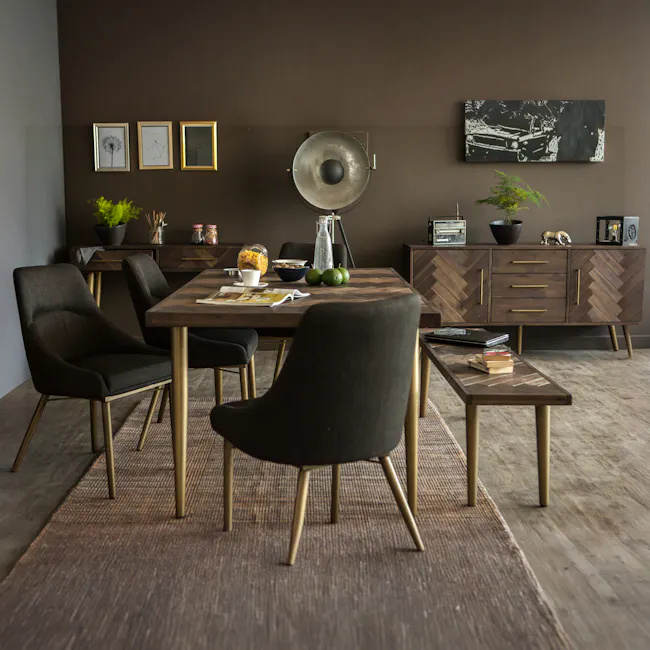 Cadencia Dining Table 1.6m - 2 - modern dining room, contemporary furniture, dark wood dining table, black chairs, gold
