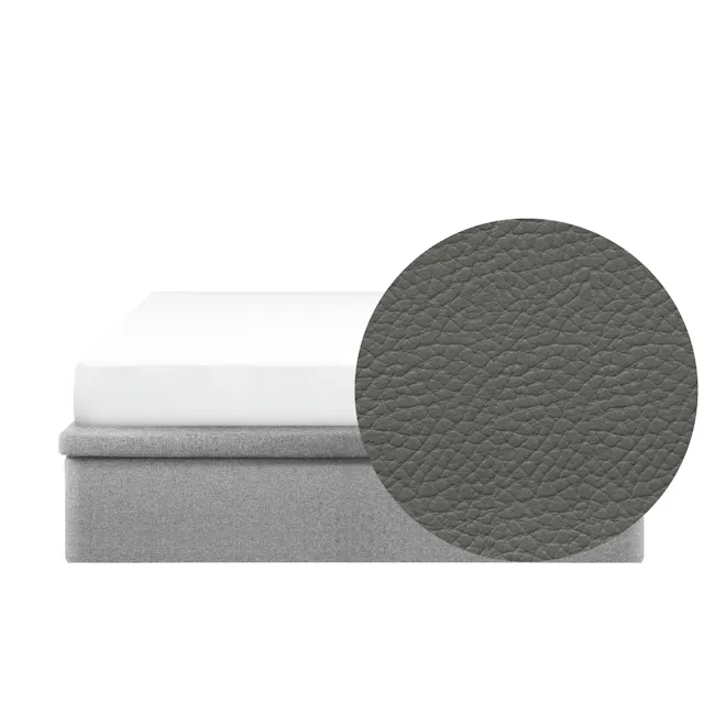 ESSENTIALS Queen Storage Bed - Stone (Faux leather) - 1 - White mattress, gray accent pillow, textured fabric, modern