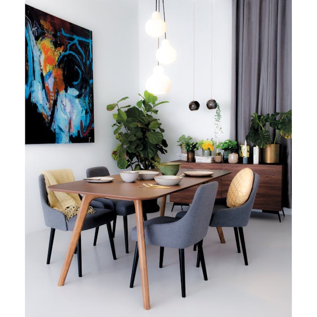 Roden Dining Table 1.8m in Cocoa with 4 Imogen Dining Chairs in Cocoa, Dolphin Grey (Fabric) - 17 - Modern dining room with
