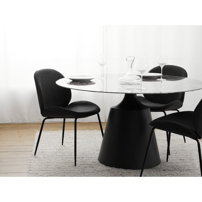 Octavia Round Dining Table 1.35m in Black Diamond (Sintered Stone) with 4 Lennon Dining Chairs in Dark Grey and Elephant - 13