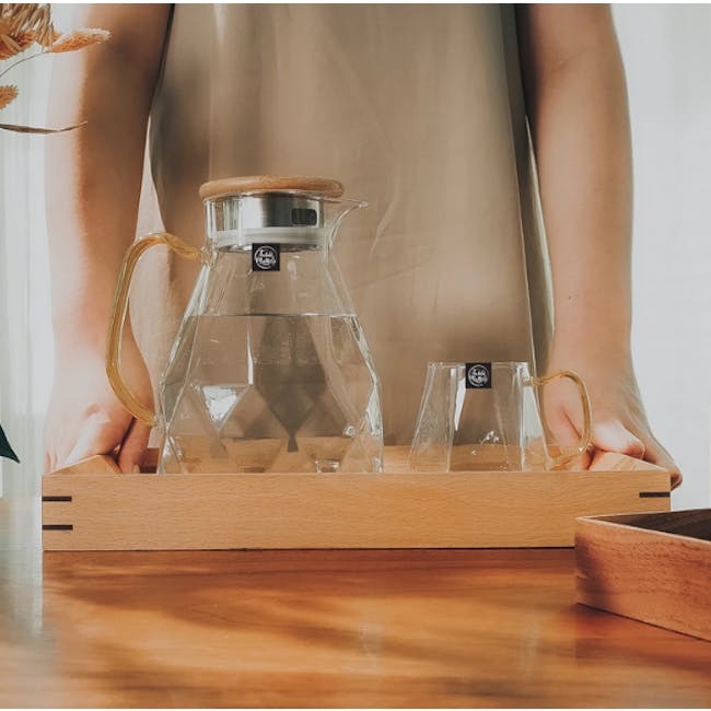 Table Matters Taikyu Gold Handle Diamond Jug 1.5L - 2 - glass coffee pot, wooden tray, clear glass pitcher, small glass