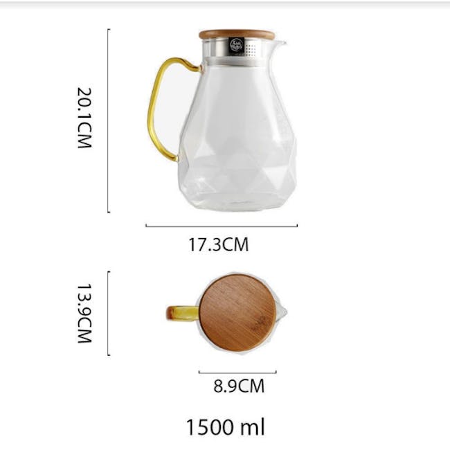 Table Matters Taikyu Gold Handle Diamond Jug 1.5L - 6 - 1 cm, 3 cm, 9 cm, 1500 ml, white pitcher, wooden lid, geometric