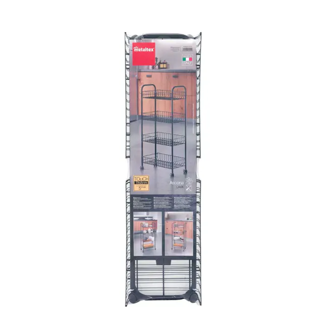 Metaltex Ascona 4 Tier Rolling Cart - Black - 5 - Kitchen storage cart, metal kitchen shelving, touch therm control, Ascona