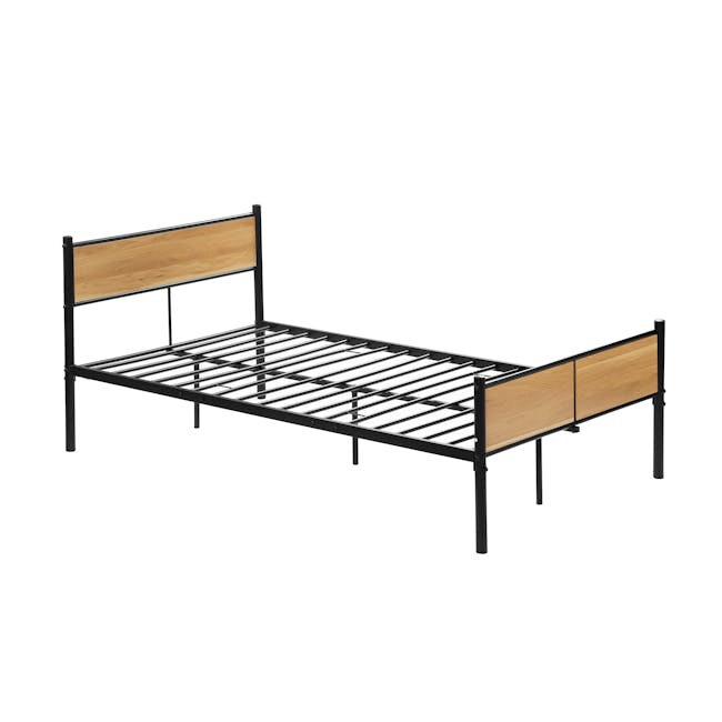 Ines Super Single Metal Bed with 1 Dalton Bedside Table in Oak, Black - 4