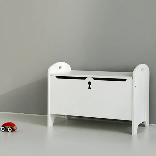 Kidan Kids Treasure Storage Bench - White - 3 - White children's bed with curved handles, minimalist design, small key lock
