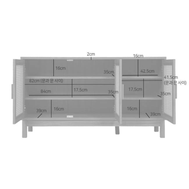 Belig Rattan Sideboard 1.3m - 17 - Compact shelving unit with dimensions 82cm x 5cm x 35cm, 2cm wide door frame with 16cm