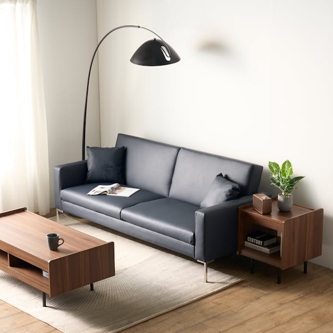 Leslie 3 Seater Sofa Bed - Slate Grey (Faux Leather) - 3 - Modern living room, minimalist design, contemporary furniture