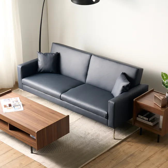 Leslie 3 Seater Sofa Bed - Slate Grey (Faux Leather) - 6 - Modern living room, minimalist design, sleek furniture, dark gray