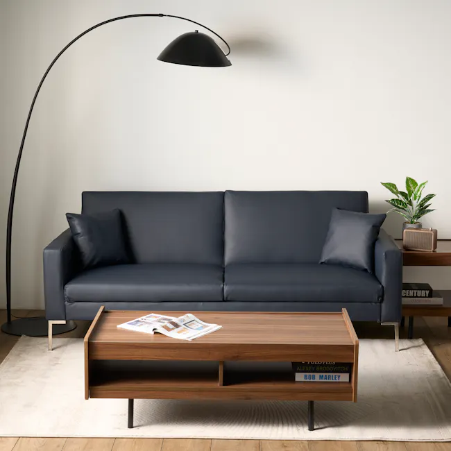 Leslie 3 Seater Sofa Bed - Slate Grey (Faux Leather) - 4 - Modern living room, minimalist design, dark gray sofa, black